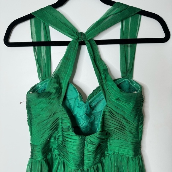 Monique Lhuillier Shirred Chiffon Gown – Green – Size 4 - Picture 3 of 7